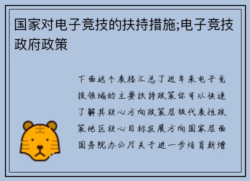 国家对电子竞技的扶持措施;电子竞技政府政策